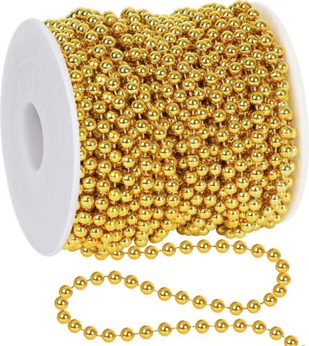 Cuentas de árbol de Navidad de 100 pies, decoración de guirnalda dorada para árbol de Navidad, cuentas colgantes de plástico, guirnalda de cadena