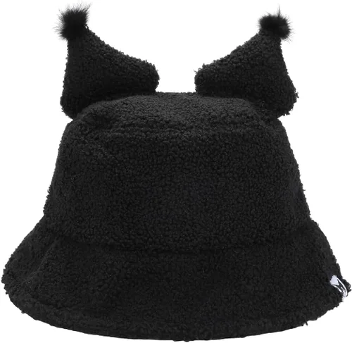Kuromi - Sombrero de pescador con orejas de piel corta con etiqueta tejida, multicolor, Multi colorido