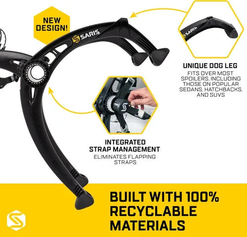 Vista 5 de Saris Bones EX - Portaequipajes para maletero de auto para 2 bicicletas, duradero, libre de óxido, correas anti-balanceo, fabricado en EE. UU.