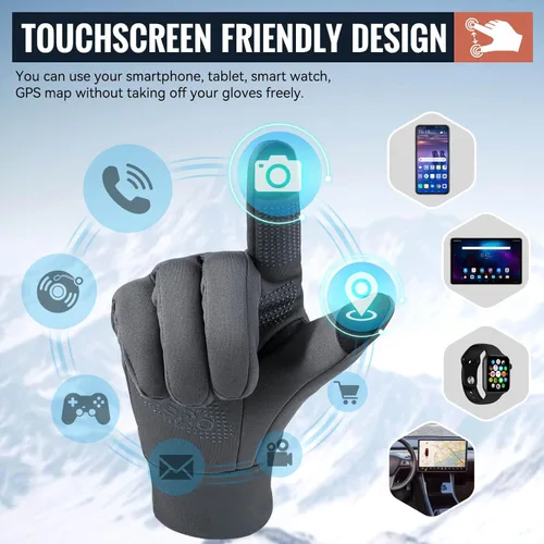 Vista 3 de OZERO Winter Touchscreen Gloves for Men Warm Running Gloves Windproof Water Resistant - Lightweight Thermal Glove for Hiking Cycling Driving