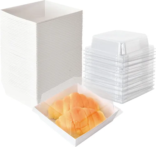 XININSUN Cajas pequeñas de embutidos con tapas transparentes, Caja de embutidos de papel para llevar mini, Envases desechables para alimentos, Cajas