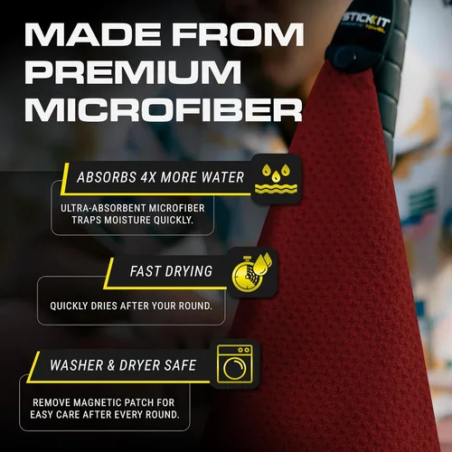 Vista 4 de STICKIT Toalla de golf magnética – Ultra absorbente con tejido de gofre de microfibra – Toalla de golf con imán para bolsas, palos y carritos – Negro