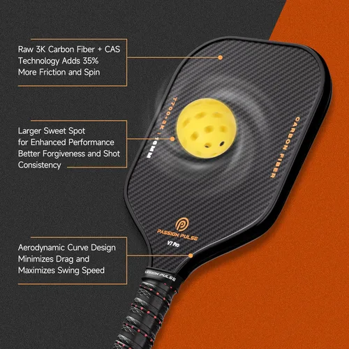Vista 8 de V7 Pro Pala de Pickleball – Palas de Pickleball de Fibra de Carbono Cruda 3K con Núcleo de Polipropileno de 16mm, Mango 3D PulseGrip – Raquetillas