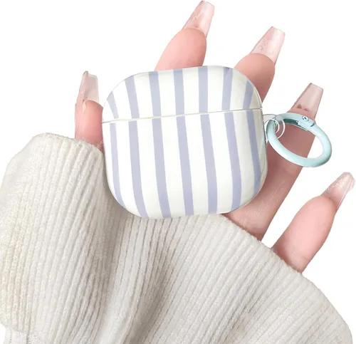 Vista 8 de Lovmooful Funda compatible con AirPods 2ª/1ª, linda funda colorida a rayas con diseño de hebilla redonda para mujeres y niñas, funda protectora