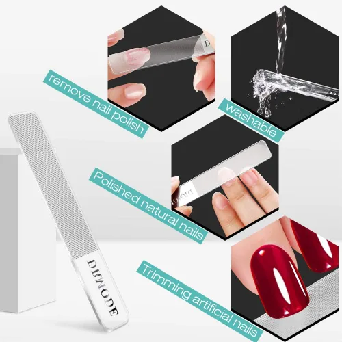 Vista 5 de Lima de uñas de cristal, 2 unidades de brillo de uñas de vidrio mejorado para uñas naturales, nano pulidor de uñas con estuche, kit de herramientas