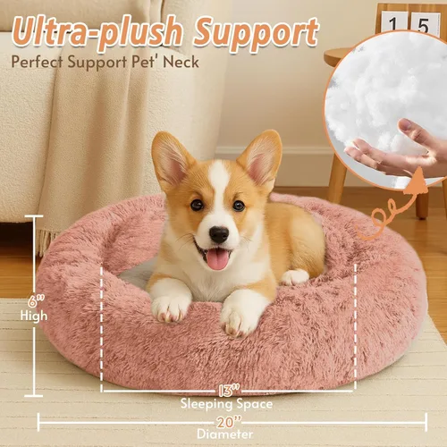 Vista 335 de JOLLYVOGUE Cama Calmante para Perros Pequeños - Cama para Perros Pequeños en Forma de Dona Lavable de 23 Pulgadas para Gatitos y Cachorros, Camas