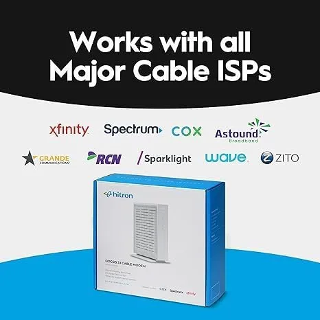 Vista 2 de Hitron Módem DOCSIS 3.1 Multi-Gigabit CODA56 Velocidades máximas de Internet de 2.5 Gbps Certificado con Xfinity, Charter Spectrum, Cox Cable