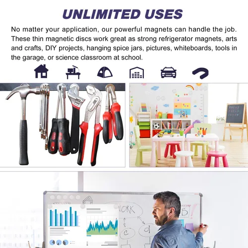 Vista 4 de E BAVITE Imanes de disco de neodimio súper fuertes con adhesivo de doble cara, potentes imanes permanentes de tierras raras, 1.26 pulgadas