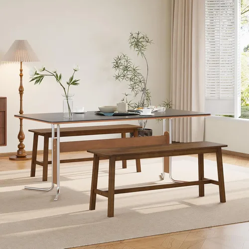 Vista 2 de HOOBRO Banco de comedor de bambú de 39.3 pulgadas, banco de mesa de cocina de granja, muebles de cocina y sala de estar, fácil de montar, resistente