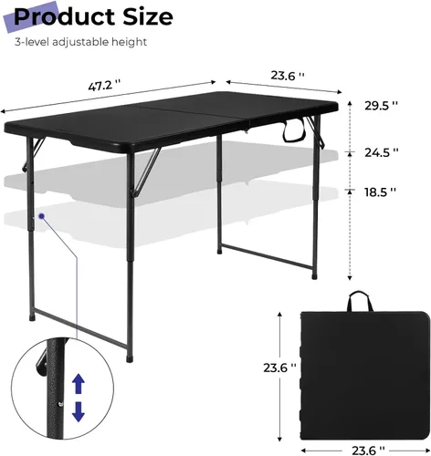 Vista 3 de Byliable Mesa plegable de 1,2 m portátil de plástico resistente plegable por la mitad mesa de uso múltiple pequeña para interiores y exteriores