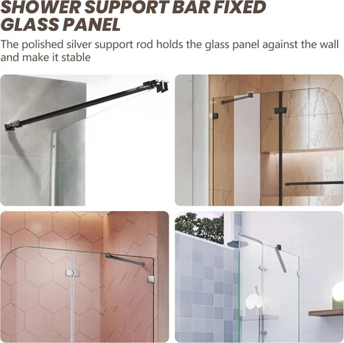 Vista 6 de Barra de soporte para puerta de vidrio de ducha, soporte de pared a vidrio para 1/4 pulgadas (0.236 in), 5/16 pulgadas (0.315 in), panel de vidrio