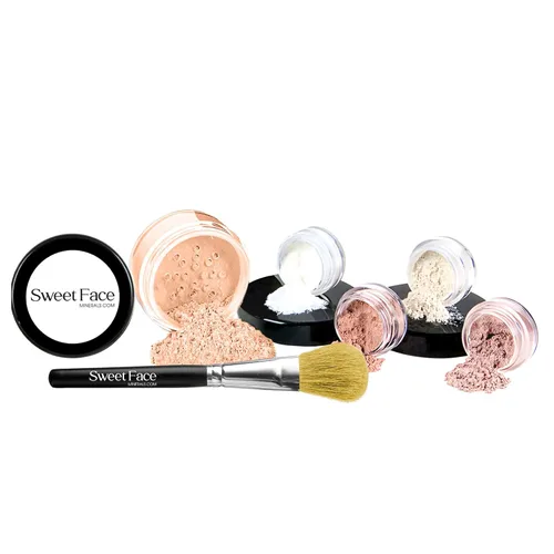 Vista 11 de Kit de inicio de 6 piezas (BEIGE) Maquillaje mineral Tamaño de muestra Set cara desnuda mate base cubierta