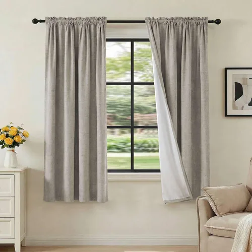 Vista 81 de H.VERSAILTEX Cortinas de aspecto de lino 100% opacas de 45 pulgadas de largo para dormitorio con bolsillo para cortinero de 42 pulgadas de ancho
