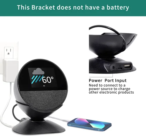 Vista 2 de Soporte ajustable para Echo Spot (versión 2024) y Homepod Mini con puertos de carga USB-C y USB-A, base giratoria de 280 grados y almohadilla