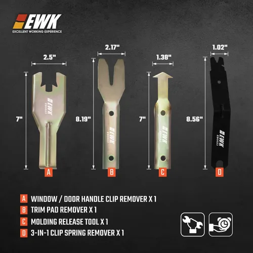 Vista 2 de EWK Juego de herramientas de eliminación de molduras de metal, extractor de clip para panel de puerta de automóvil, tablero de audio, kit de palanca