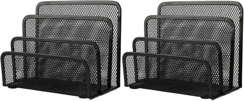 VANRA Organizador de sobres de escritorio con 2 letras pequeñas, malla metálica con 3 compartimentos verticales verticales (2 negros) | 2 Pack Desk