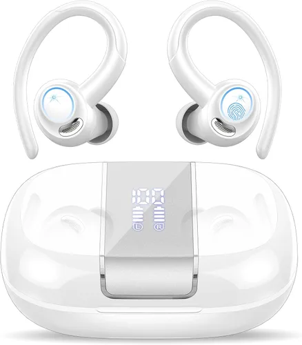 Vista 9 de Auriculares inalámbricos Bluetooth 5.3 deportivos, auriculares 48H con micrófono ENC, auriculares estéreo Bluetooth de graves profundos con ganchos