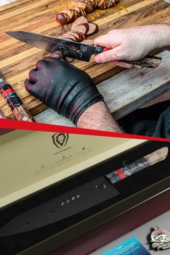 Vista 6 de Dalstrong Cuchillo de chef 8 pulgadas Serie Firestorm Alpha Acero de alto carbono 10Cr15CoMoV premium Mango tradicional japonés de madera