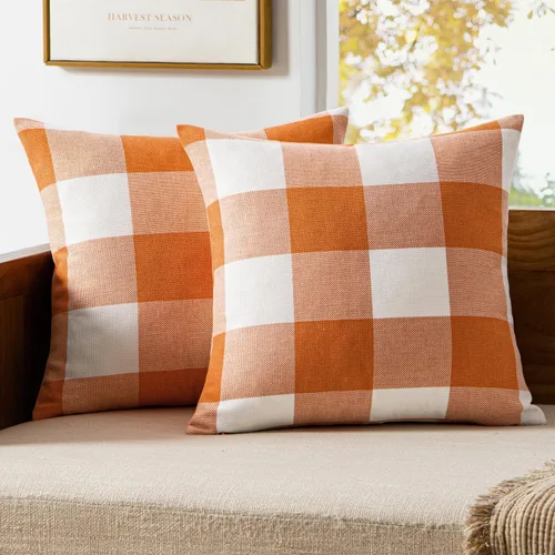 Vista 13 de MIULEE Fundas de Almohadas Decorativas de Otoño Paquete de 2 Decorativas Clásicas Estilo Granja a Cuadros Búfalo de Poliéster Lino Suaves Fundas