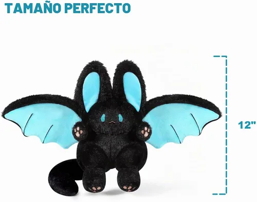 Vista 7 de PEACH CAT Almohada de peluche Kawaii de murciélago conejo lindo peluche de murciélago conejo para niños Negro 30 cm