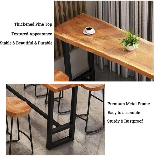 Vista 6 de Mesa de barra de madera maciza, moderna mesa de altura de barra con reposapiés, mesas rectangulares de pub alta de altura de mostrador, mesa