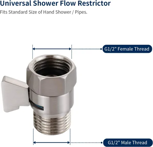 Vista 6 de Tenfe Válvula de control de flujo de agua, válvula de cierre de níquel cepillado para ducha de mano Válvula de apagado de presión de agua ajustable