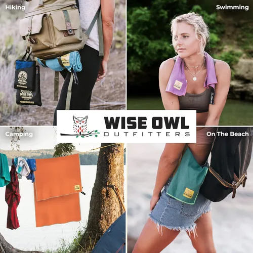 Vista 8 de Wise Owl Outfitters Microfiber Camping Towel - Quick Dry Towel for Travel, Backpacking, Hiking, Beach, Gym & Yoga - Compact, Fast Drying & Azul
