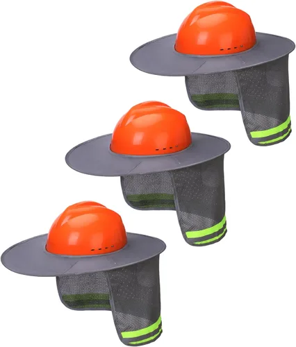 Vista 24 de UNCO - Casco de Sombrero Duro con Protector Solar, 1 Paquete, Amarillo, Visera Completa y Estándar de Malla Reflectante de Alta Visibilidad