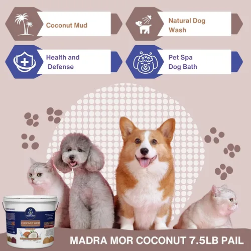 Vista 6 de Madra Mor Coconut Mud Dog Wash Spa Essentials Cuidado de perros Tratamiento de piel seca Cubo de 7.5 libras con llavero multiusos Worldwide