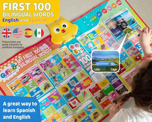Vista 2 de Póster electrónico bilingüe del alfabeto de las primeras 100 palabras – Tabla de aprendizaje interactiva para niños 100 primeras palabras