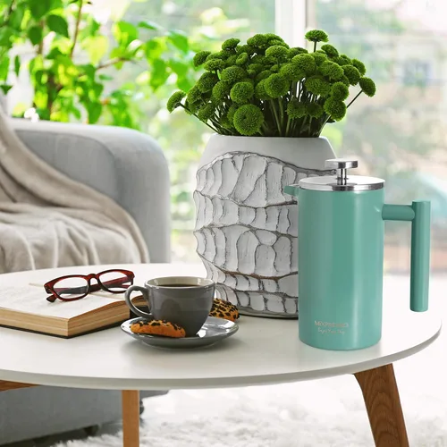 Vista 28 de Mixpresso Cafetera de Prensa Francesa de Acero Inoxidable Negro 26 Oz 770 ml, Prensa Francesa de Acero Inoxidable con Aislamiento de Doble Pared