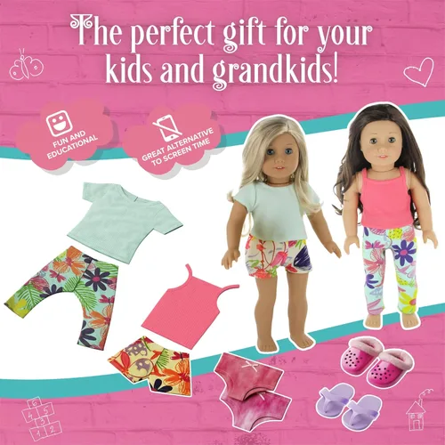 Vista 7 de Litera para muñecas, litera para muñecas de 18 pulgadas, juego de 23 piezas completo con ropa de cama, pijama y estantes, se adapta a muñecas