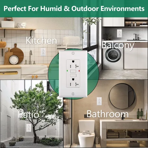 Vista 3 de Wengart GFCI - Salida de 20 amperios, AC125V, resistente a la intemperie, resistente a manipulaciones, indicador LED, falla de tierra eléctrica