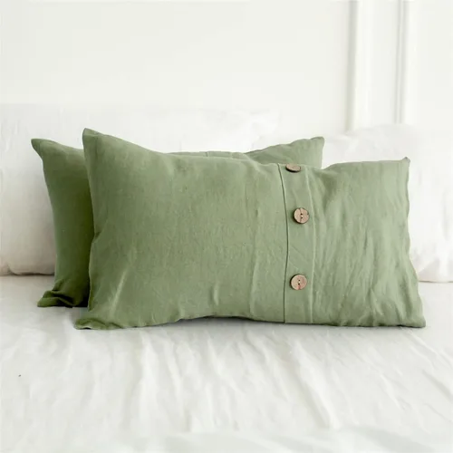 Vista 44 de Simple&Opulence - Juego de funda de edredón 100 % lino, 2 piezas con cierre de botón de coco, de lino francés lavado, color liso, suave