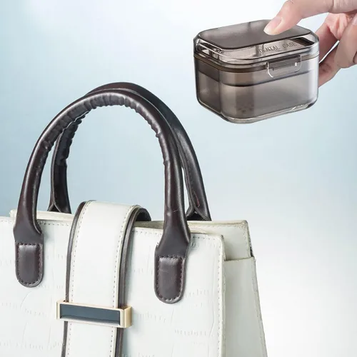 Vista 2 de Contenedor de almacenamiento de dentaduras postizas con bandeja de drenaje, a prueba de fugas, estuche de limpieza de dientes falsos, retenedores