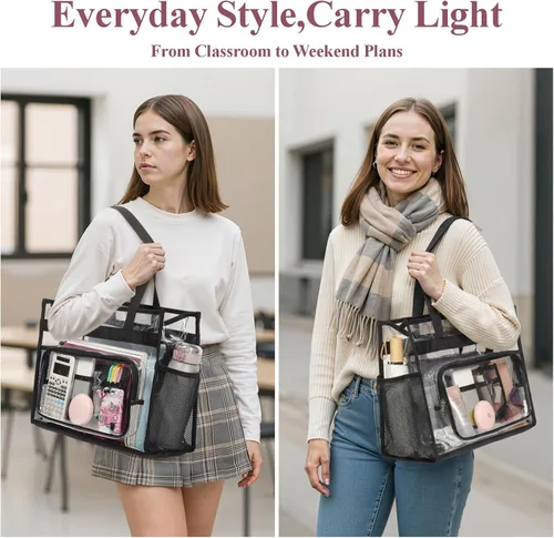 Vista 2 de PACKISM Bolsa transparente para la escuela, bolsa transparente grande y resistente para la escuela, transparente de PVC transparente para niñas