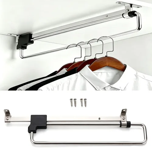 Vista 10 de Closet Pull Out Autuwintor - Barra de valet extraíble para armario, barra ajustable para ropa, montaje lateral con tornillos de montaje, acero