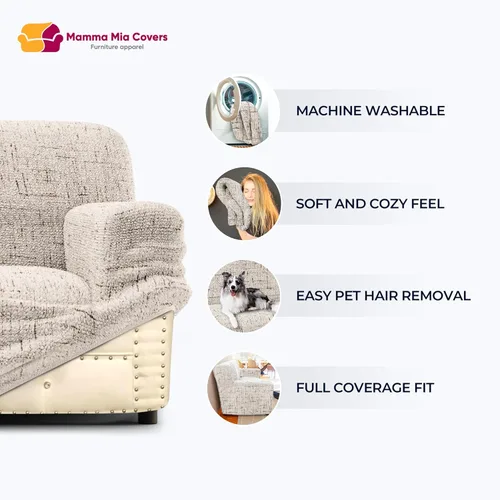 Vista 4 de PAULATO BY GA.I.CO. Funda para sofá, funda elástica para sofá, funda protectora de sofá de 3 plazas para mascotas y niños, funda suave para sofá