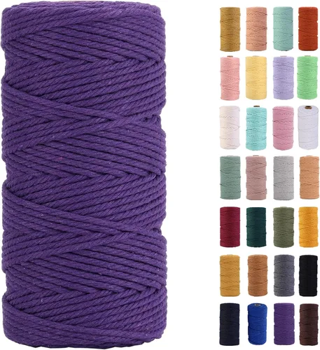 Vista 32 de Cuerda de macramé azul aire de 0.079 in x 220 yardas, cuerda de algodón colorido de algodón suave para colgar en la pared, colgadores de plantas