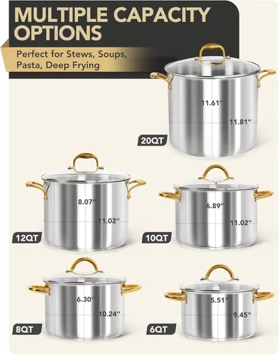 Vista 8 de MICHELANGELO Ollas de Acero Inoxidable - Olla de Inducción de 6 Qt con Tapa, Olla para Caldo de Acero Inoxidable 18/10, Olla de Cocina No Tóxica