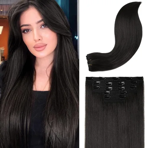 Vista 21 de REECHO Extensiones de cabello con pinzas, extensiones de cabello grueso y largo, extensiones de cabello sintético ligero para mujer, 24 pulgadas a