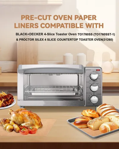 Vista 2 de Forros de papel pergamino para freidora de aire, 125 unidades, compatibles con BLACK+DECKER de 4 rebanadas, horno tostador de convección