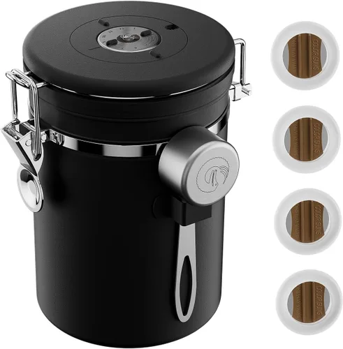 Vista 2 de Coffee Gator - Recipiente para café de acero inoxidable hermético, contenedor de almacenamiento de alimentos para la cocina con registro de fecha