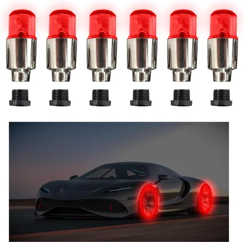 Vista 7 de Augeny 6 luces LED de tapa de vástago de válvula de neumático, bombillas de neón con luces de flash de radios, luces de válvula de neumático, tapón