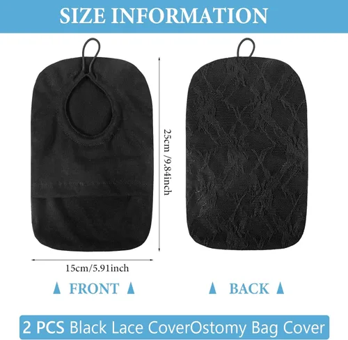 Vista 2 de Paquete de 2 fundas negras para bolsas de ostomía, fundas suaves para bolsas de ostomía, fundas transpirables para bolsas de colostomía e ileostomía
