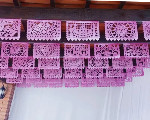 Vista 4 de Cartel rosa, brillante, decoración de fiesta rosa, pancarta de papel mexicano, paquete de 2