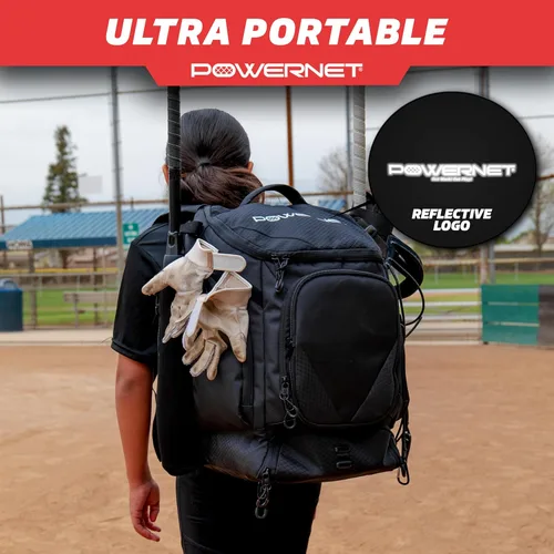 Vista 6 de PowerNet Surge Softball Baseball Bag, Dual Bat & Gear Travel Backpack, Baseball Equipment Bat Bag, Baseball Softball Backpack with Dugout Fence