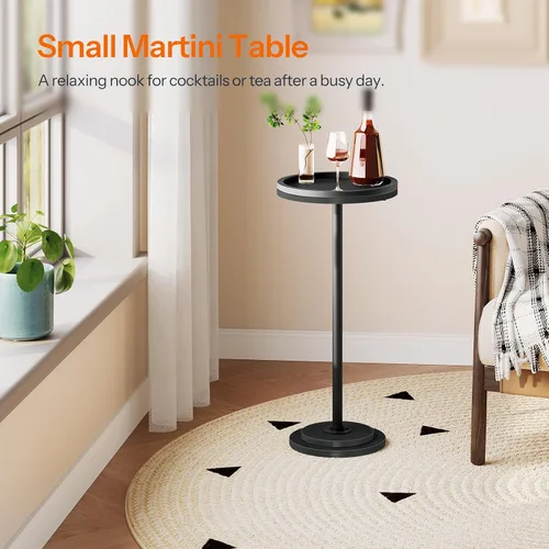 Vista 6 de HOOBRO Mesa auxiliar redonda pequeña, mesa de bebidas, mesa de café Martini con acento de pedestal para espacios pequeños en sala de estar, Negro