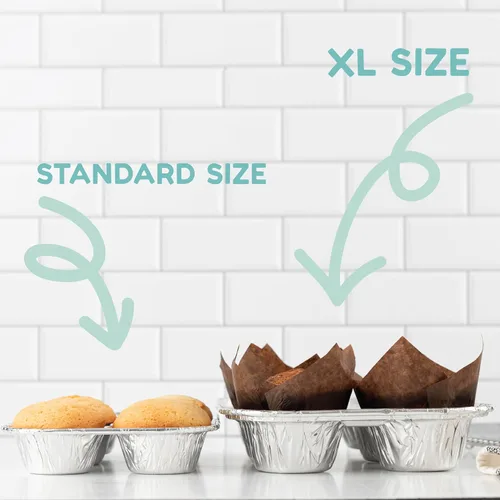 Vista 4 de PLASTICPRO Moldes de papel de aluminio para muffins reutilizables y desechables, molde de papel de aluminio para muffins y tartas