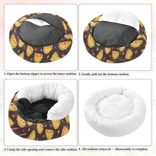 Vista 7 de Wudan Pet Cat Beds Calming Anti Anxiety Fluffy Cat Cave Bed for Small Size Pets Sleeping XS Happy Taco